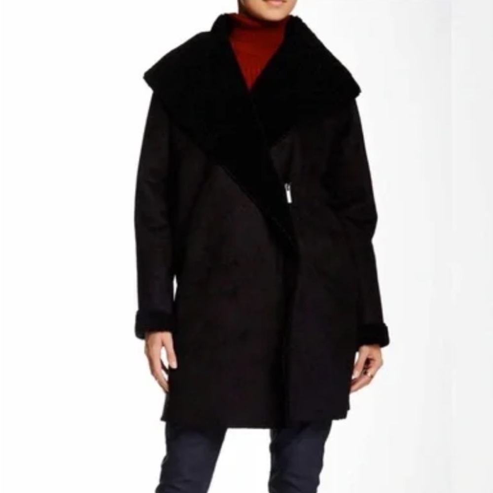 French Connection Black Faux Shearling Coat